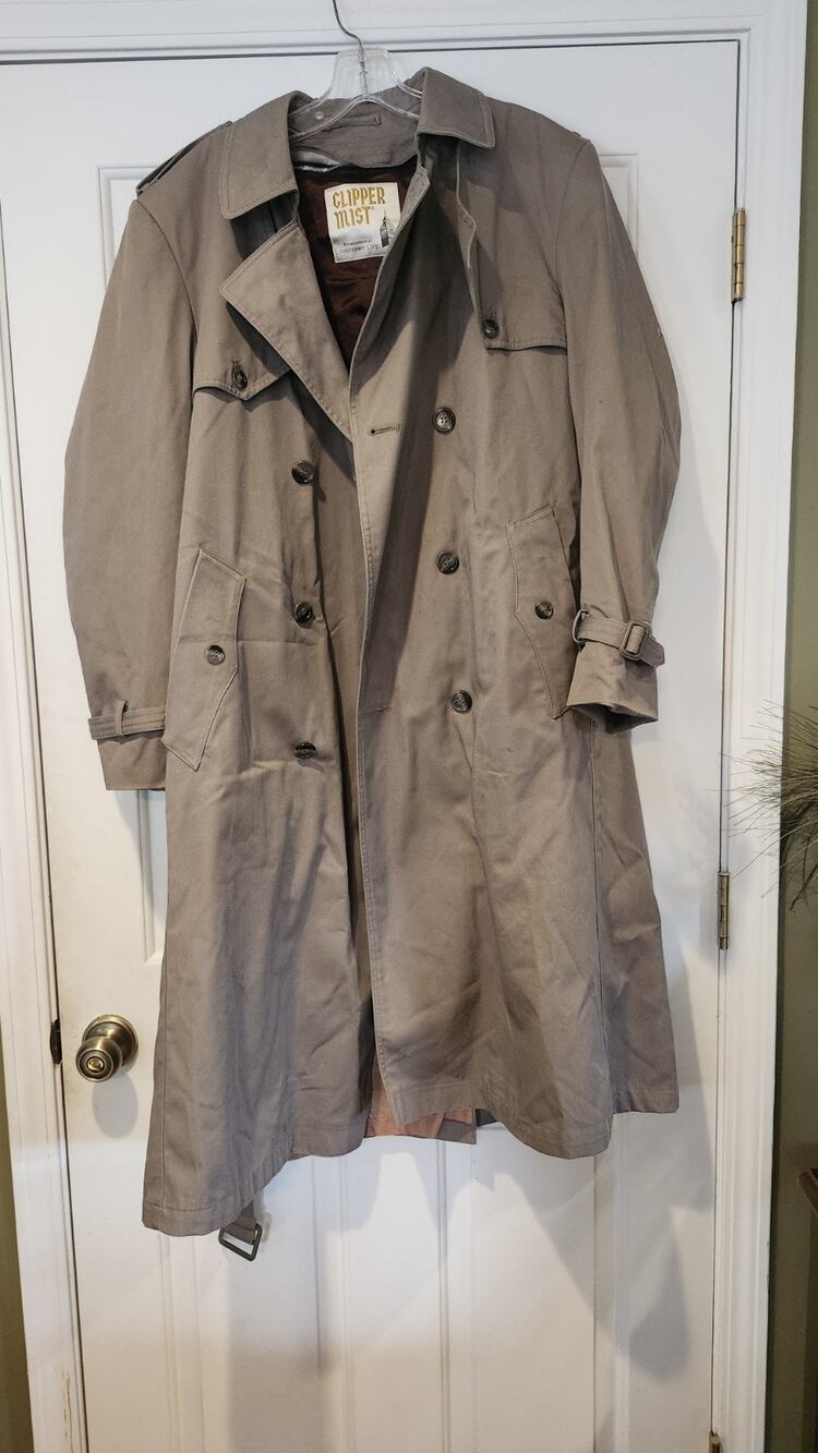 Vintage Clipper Mist Trench Coat Mens 40R All Weather Faux Fur Liner Khaki